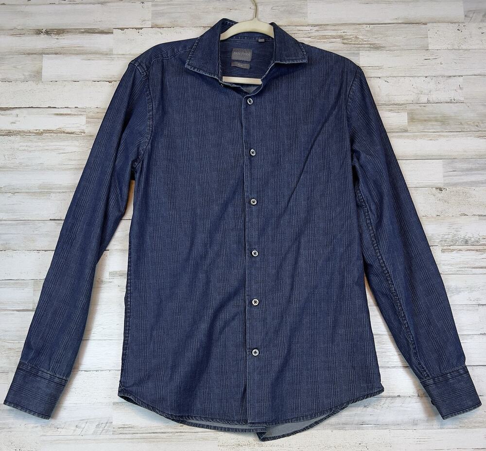 Dan John Men's Button Up Shirt 15.5 40 Slim Blue 100% Cotton Long Sleeve Italy